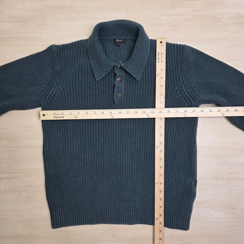 Quince Mens Organic Cotton Ribbed Knit Polo Sweater Big Sur Green Size Small